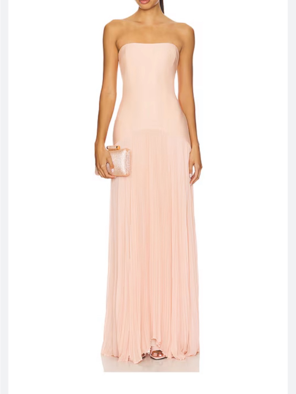 Alexis Strapless Pleated Maxi Dress in Pale Peach